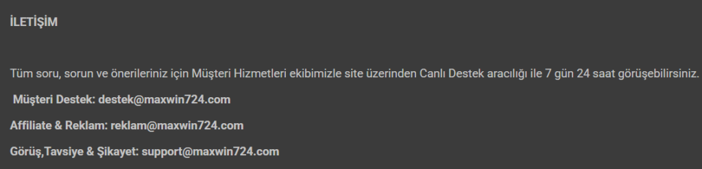 maxwin mail iletişim bilgileri